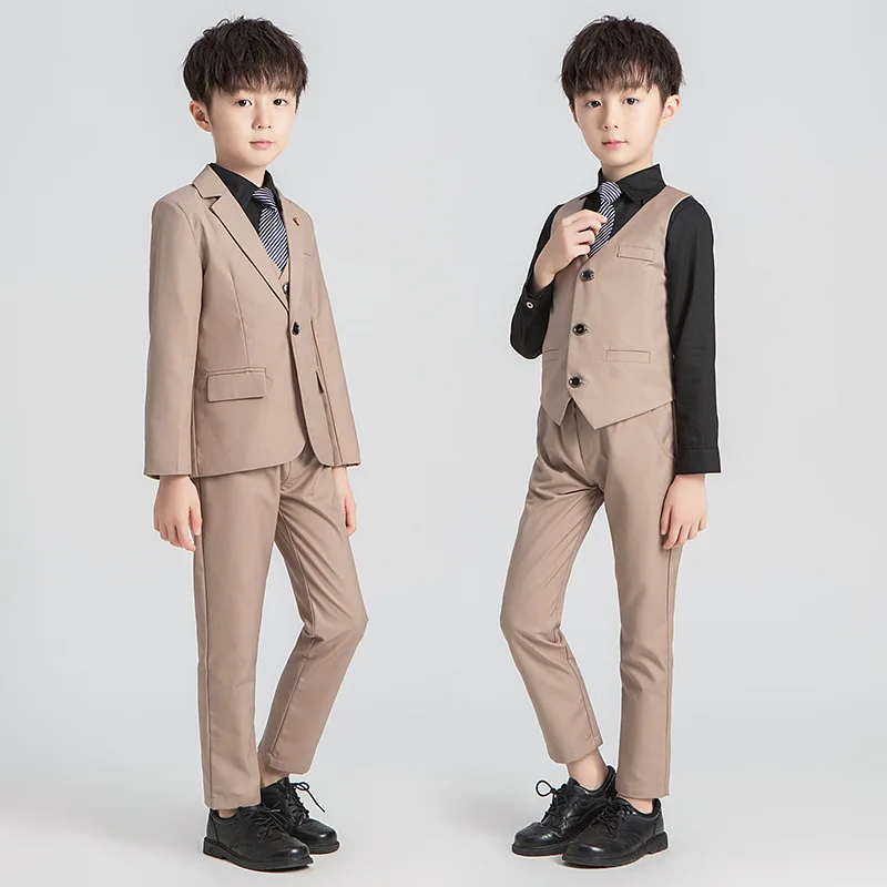 ActhInK 3Pcs Boys Pink Formal Clothing Set New Wedding Suit Big Khaki Spring Clothes | Детская одежда и обувь