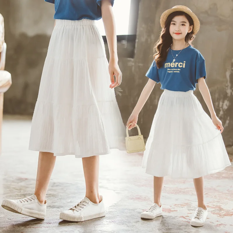 

White Color Autumn 2021 New Cotton Girls Skirts Clothing Casual Summer Spring Mid Long Teen Clothes Baby Skirt Children