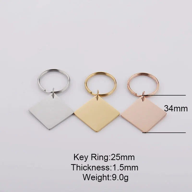 

Stainless Steel Square Strip Tag Key Chain Pendant Blank keychain Mirror Polished Key Ring
