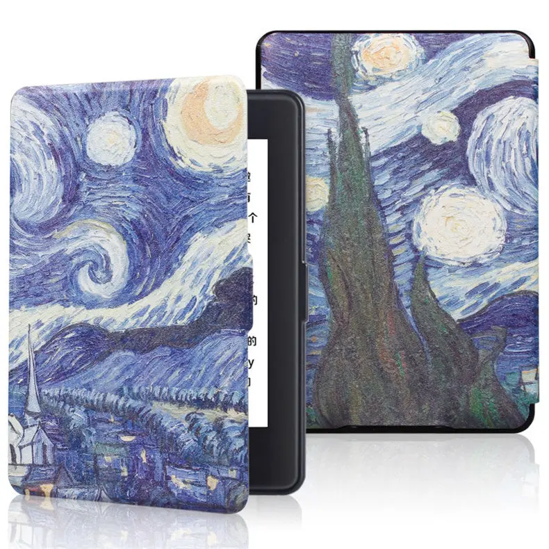 Принт смарт-чехол для Amazon Kindle Paperwhite 1/2/3 Ван Гог дизайн кожи 6 дюймов чехол для планшета электронная книга чехол - Цвет: Starry