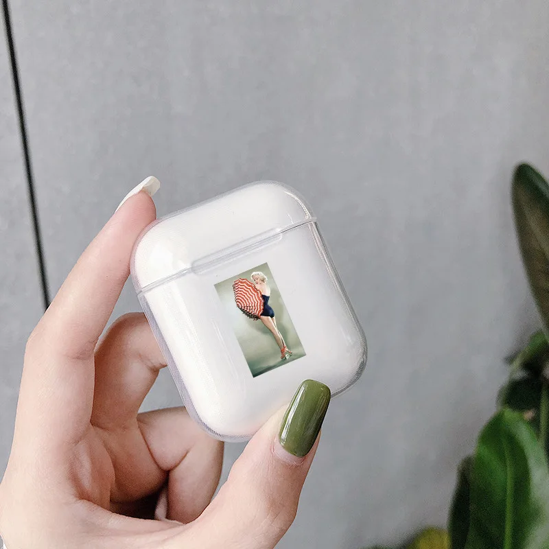 Мягкий ТПУ красивый богиня для Airpods 1/2 Чехлы Мэрилин Монро прозрачный Bluetooth