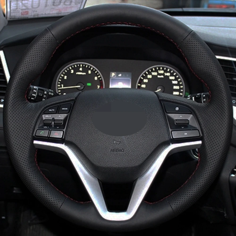 Car Steering Wheel Cover Hand-stitched Black Artificial Leather For Hyundai Tucson 3 2015 2016 2017 2018 2019 | Автомобили и
