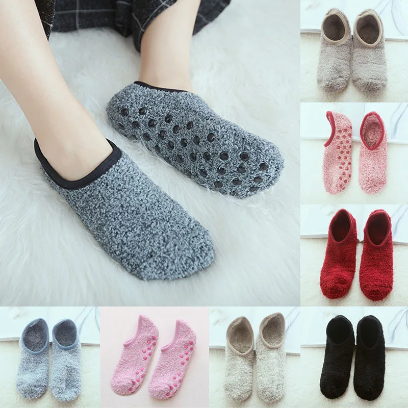 

New Funny Floor Boat Socks for Womens Men Winter Warm Cotton Plush Non-Slip Socks Solid Short Socks Slippers Indoor Socks