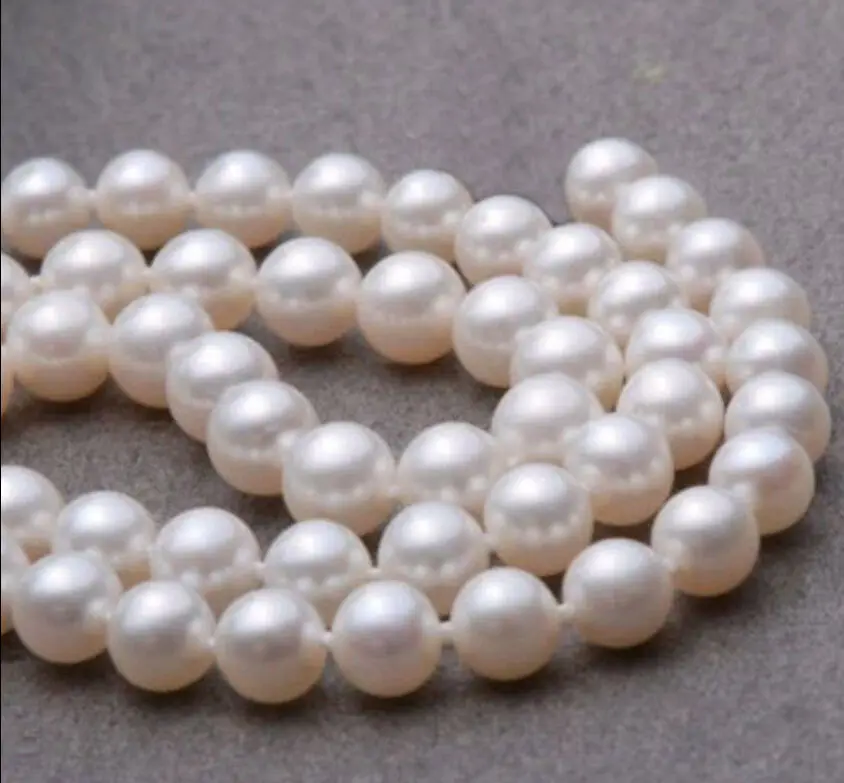 

9-10mm AAA+ White natural South Sea Round Pearl Necklace 18" 14k + gift earring