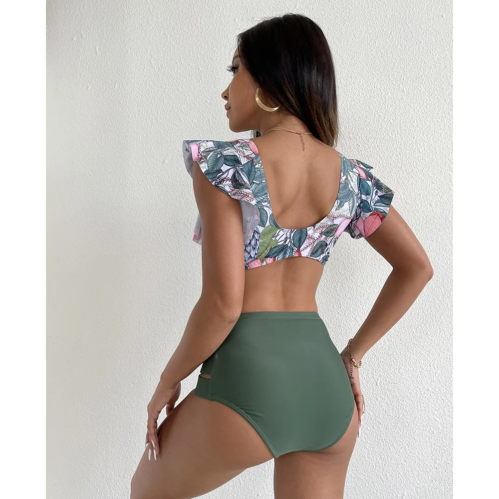 

High Waist Bikini 2021 Ruffle Swimwear Women Print Sexy Swimsuit Push Up Bikinis Plus Size Bathing Suits Floral Beach Wear