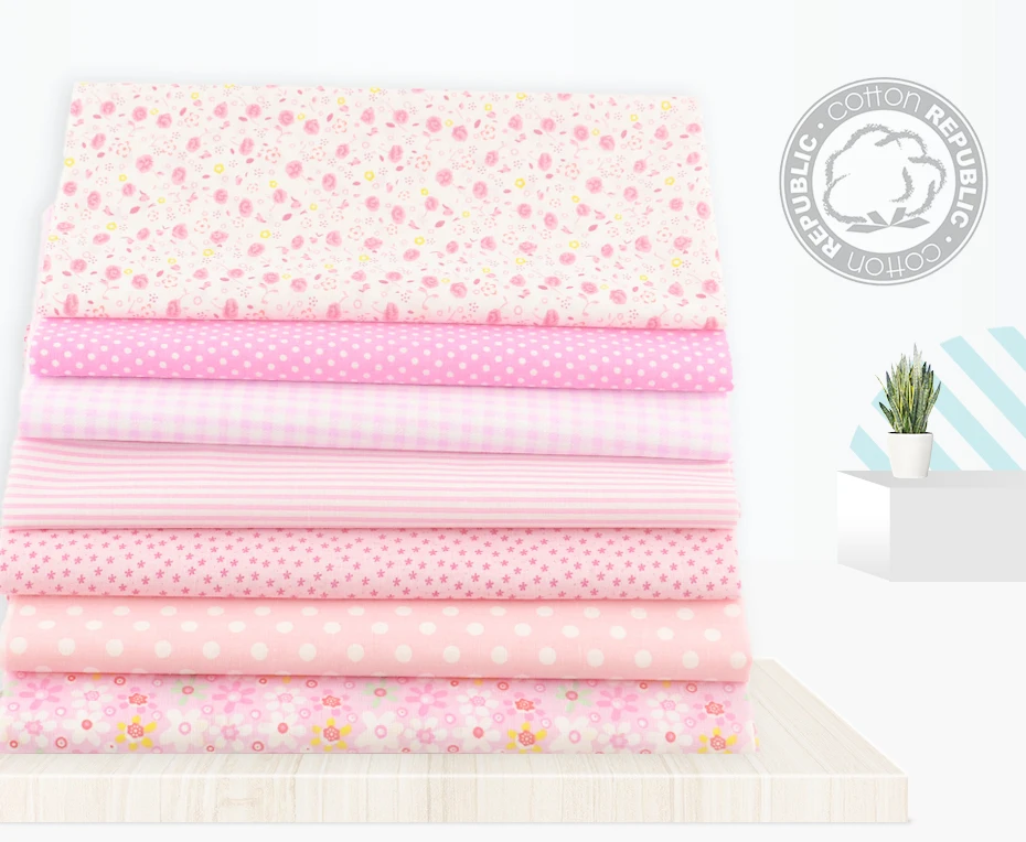 1Sets 7 Pieces Plain Cotton Patchwork Fabric Fat Quarter Bundle for Art Work Quilting Sewing Decoration Clothing Home Textile
