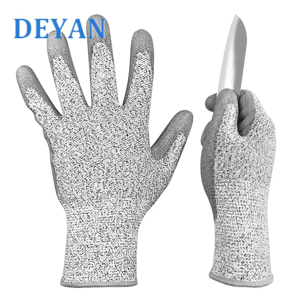 

DEYAN Cut Resistant Gloves Food Grade PU Coated Level 5-Safety Gloves Used for Cutting, Wood Carving, Whittling, Handling