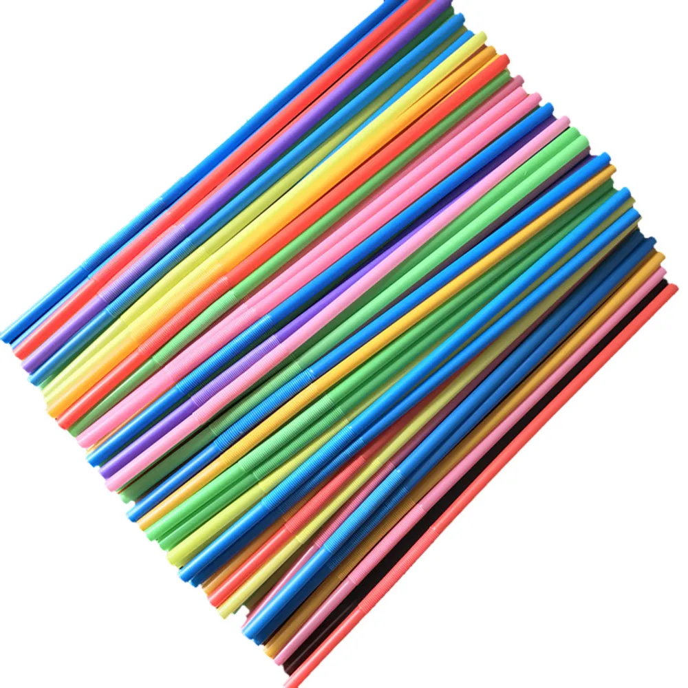 100pcs Multicolor Disposable Straws Flexible Plastic Striped Rainbow Drinking Bar Party Cocktail Drink Straw Accessories - купить по
