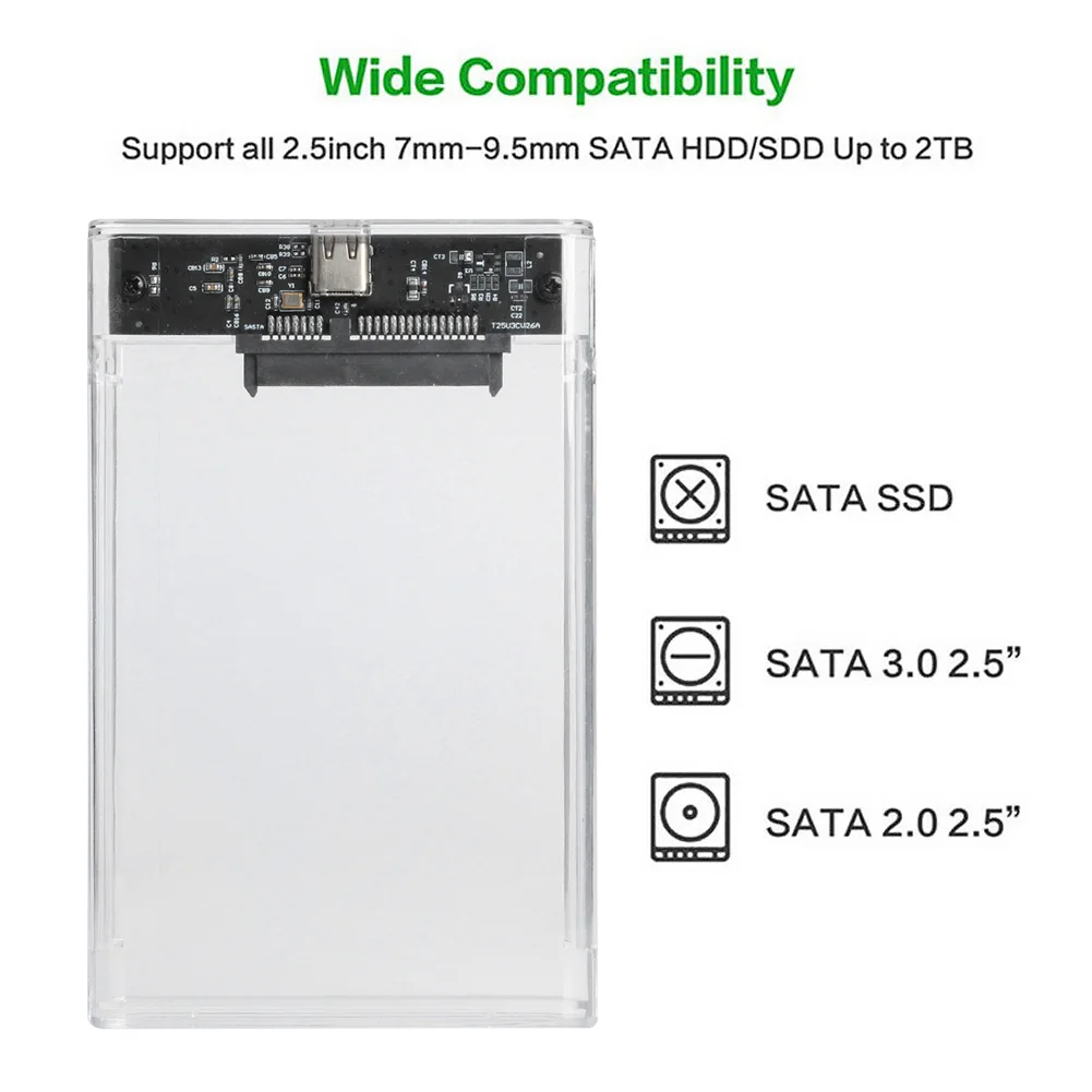 

2.5 inch SATA HDD SSD Mobile Enclosure Disk Case Box External Hard Disk for PC Transparent USB 3.1 Type-C Hard Drive Box