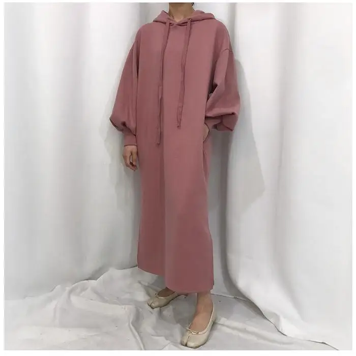 

2020 Women's Autumn Winter Long Sleeve Hooded Drawstring Solid Loose Plus Size Cotton Long Hoodies Female Sweatshirt