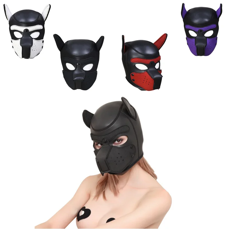 БДСМ щенок играть собака капот маска бандаж сексуальный ПЭТ косплей Полное
