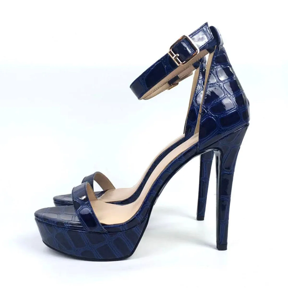 Royal blue Женская обувь с открытым носком на высоком каблуке; Босоножки на платформе с ремешком на щиколотке; женская модная летняя обувь на каблуке; женская обувь - Цвет: Royal blue
