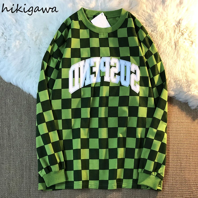 

Женский свитер в клетку с длинным рукавом, в стиле хип-хоп