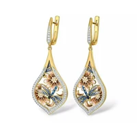 mengyi elegant enamel flower bird design dangle drops exquisite party earrings jewelry women fashion 9 2 5 drop earrings