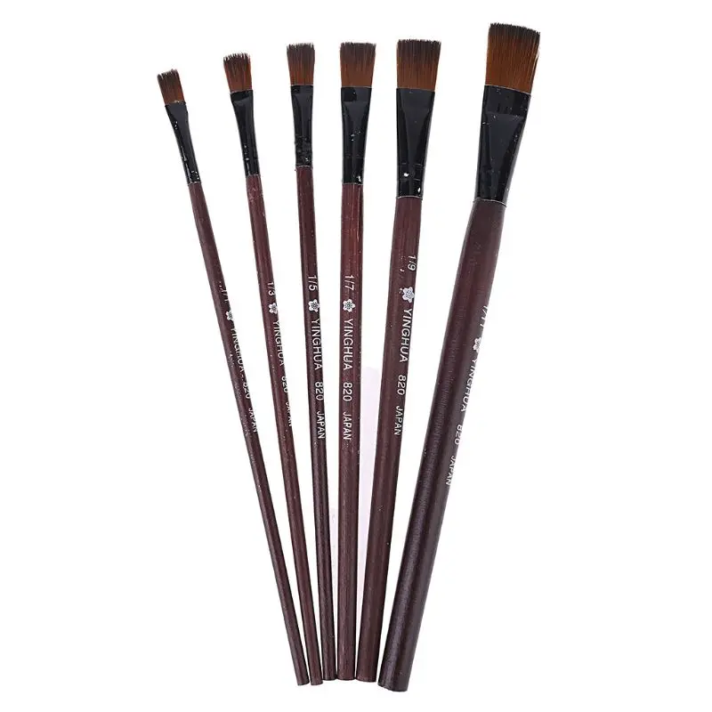 

New Art Artist Supplies 6 Brown Nylon Paint Brushes 72XF