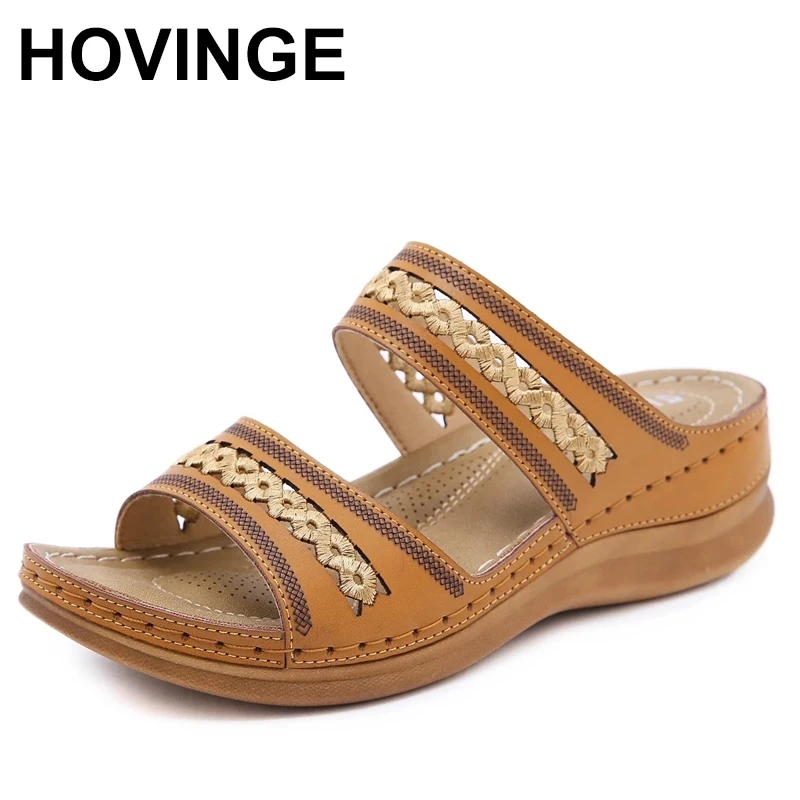 

HOVINGE2021 Summer New Female Vacation Outdoor Slippers Platform Wedges Med Heels Women Slippers Beach Casual Women Shoes