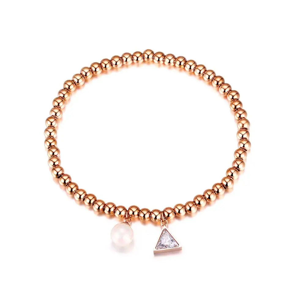 

Rose Gold Color Triangle CZ Pearl Bangle Bracelet For Women Trendy Stainless Steel Cuff Hand Jewelry Gift Dropshipping