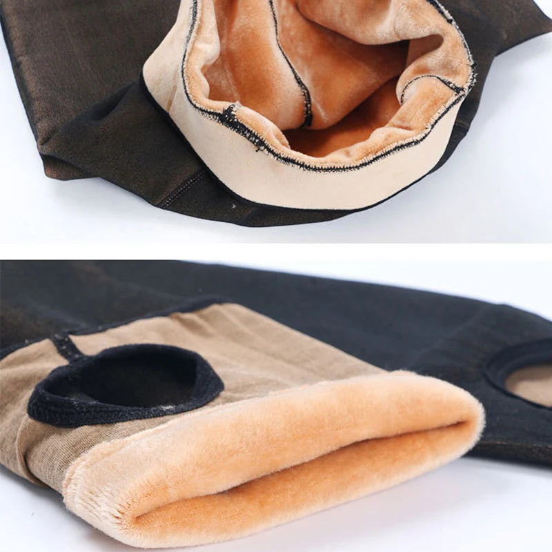 Плотные теплые зимние черные колготки из искусственной кожи 320 г с бархатным