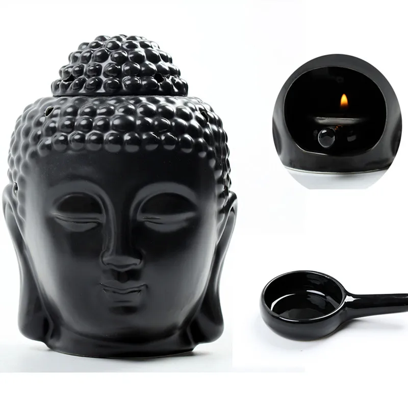 

Керамическая статуя Будды, горелка для благовоний с эфирным маслом, черно-белая подсвечник, основа для благовоний, украшение для дома, насто...