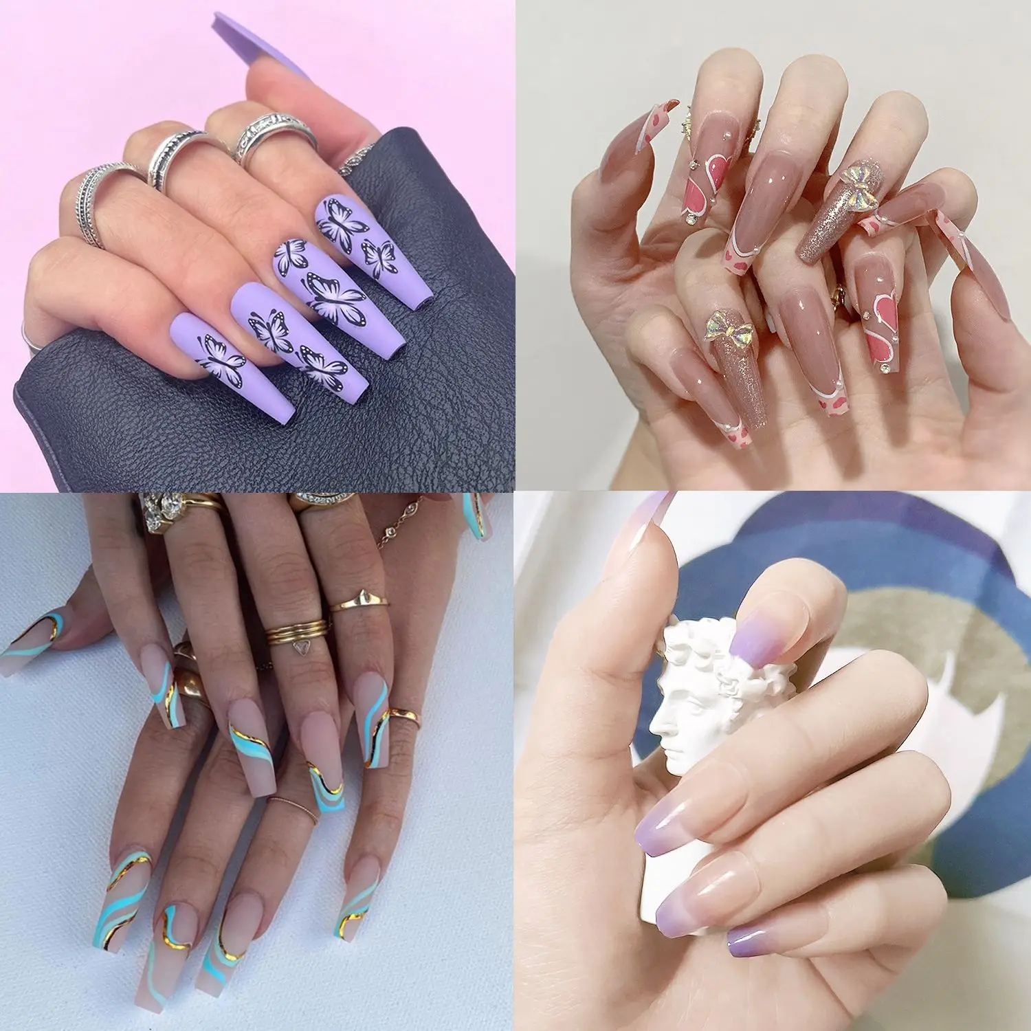 

24pcs/Box Coffin Detachable Manicure Tool Full Cover Nail Tips Ballerina False Nails Wearable Fake Nails