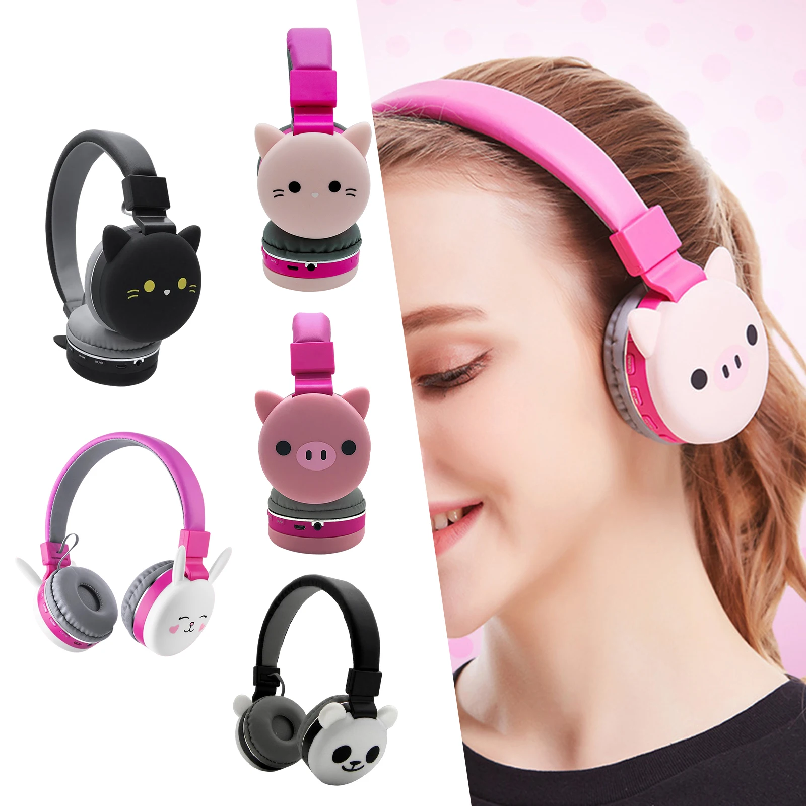 

Cat Ear Wireless Headphones Bluetooth Headset Foldable Over Ear Earphone Support TF card Plug-in Cable