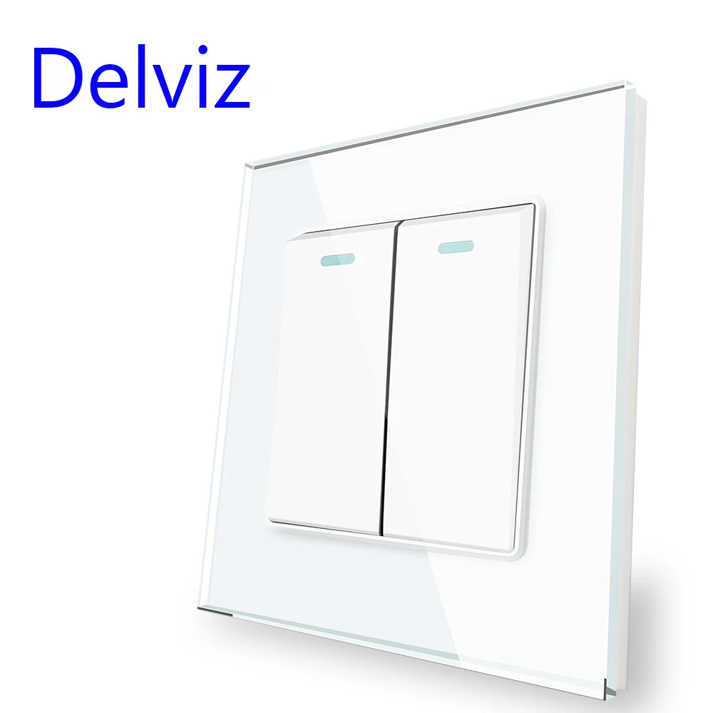 

Delviz Crystal glass panel Switch, UK wall switch for residential decoration, AC 110V~250V, 2 Gang / 2 Way Wall Lamp 16A Switch