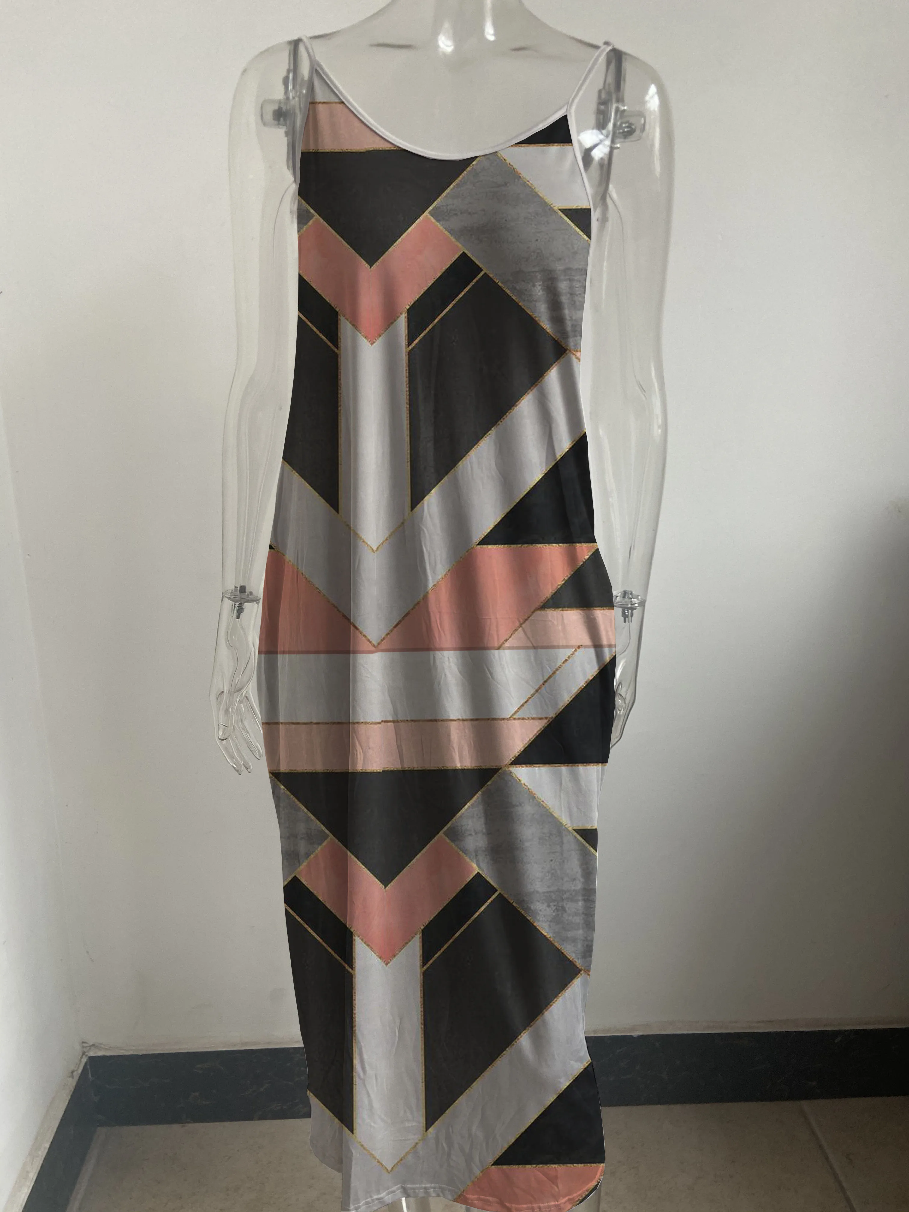 

Top Selling Fashion Women Casual Plus Size Print V-neck Pockets Short Sleeve Long Dress Comfortable And Popular