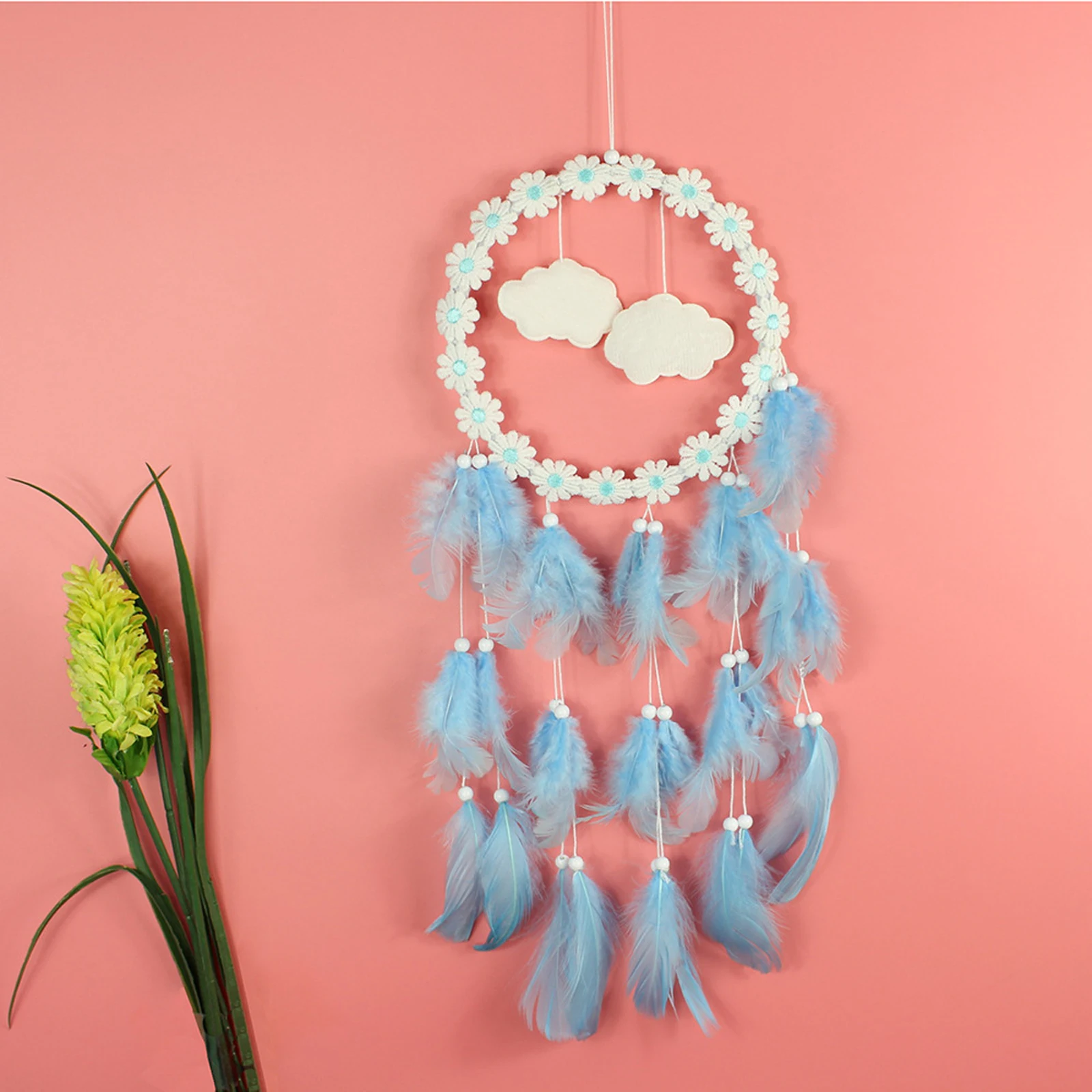 

1 PC Braided Wall Dreamcatcher Handmade Feather Dream Catcher Fairy Floral Wreath Wall Hanging Crafts