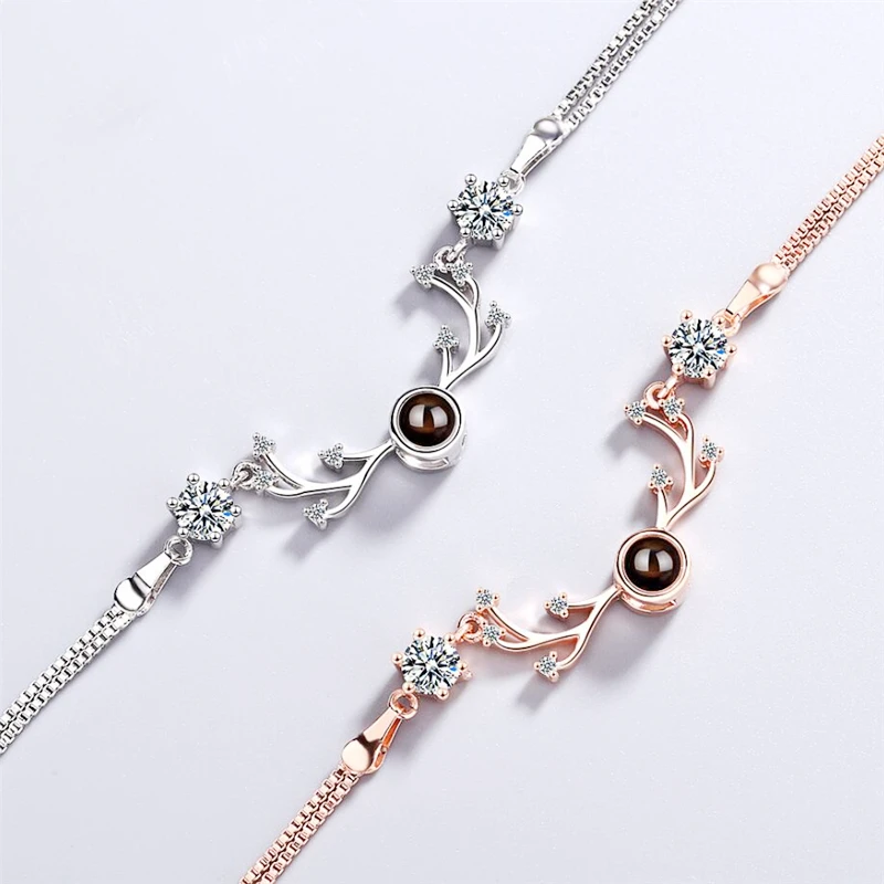 Популярные Проекционные видимые оленьи серебряные женские браслеты с