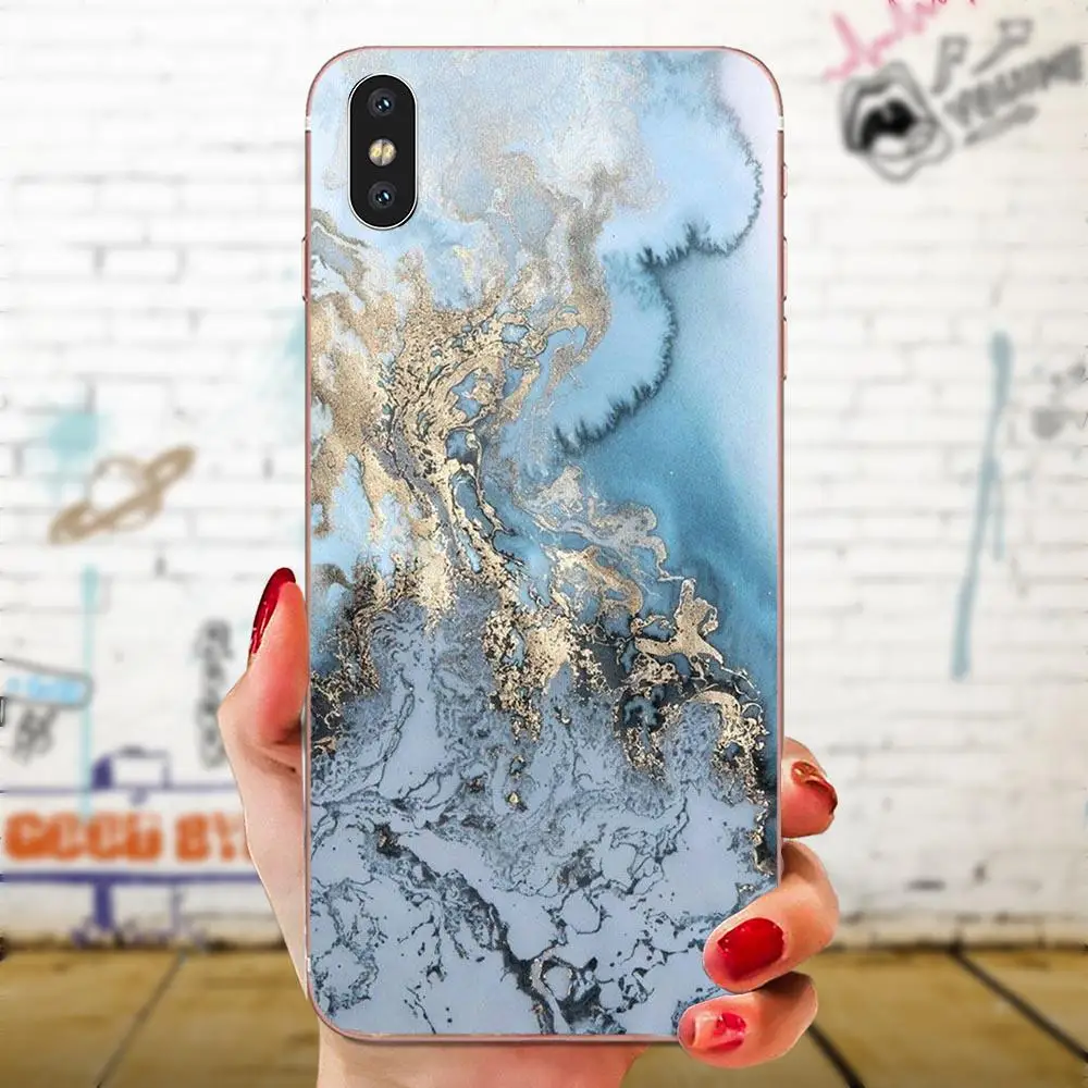 Мраморная мозаика из ТПУ на заказ с синим для huawei Honor mate 7 7A 8 9 10 20 V8 V9 V10 G Lite Play Mini Pro P