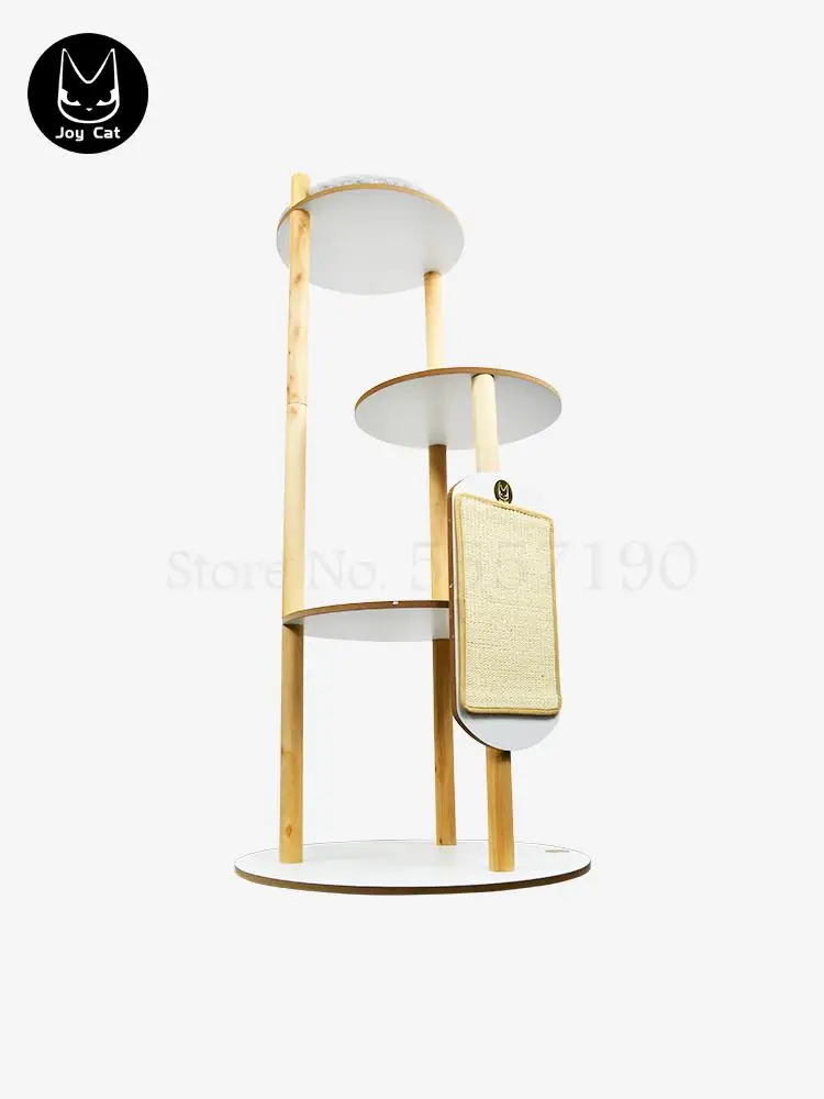 Minimalist solid wood cat climbing frame original toy sisal scratching board tree jumping platform hammock | Дом и сад