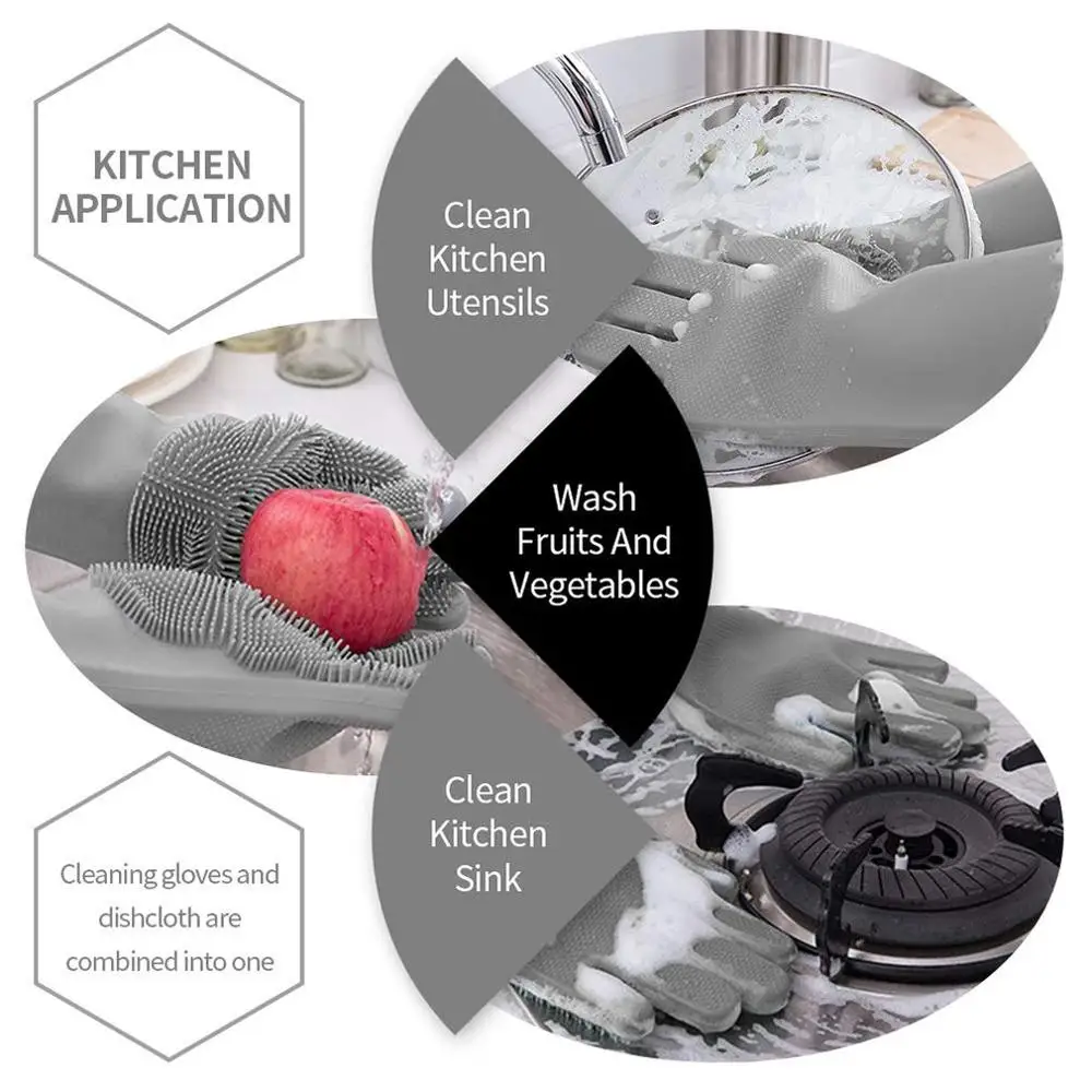 

Silicone Dishwashing Gloves Kitchen Magic Dishwashing Gloves Non-toxic Non-corrosive Non-slip Cleaning Gloves Household Scrubber