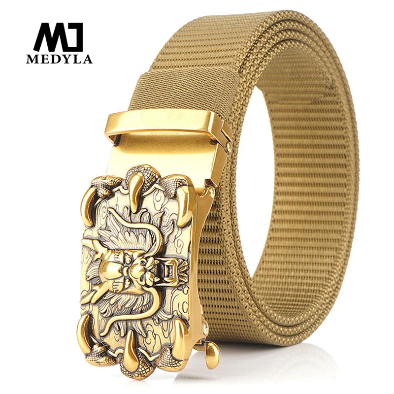 Medyla New Men's Belt Personalized Design Automatic Buckle Canvas Belt Retro Buckle Chinese Style Nylon Belt Casual Pants Belt