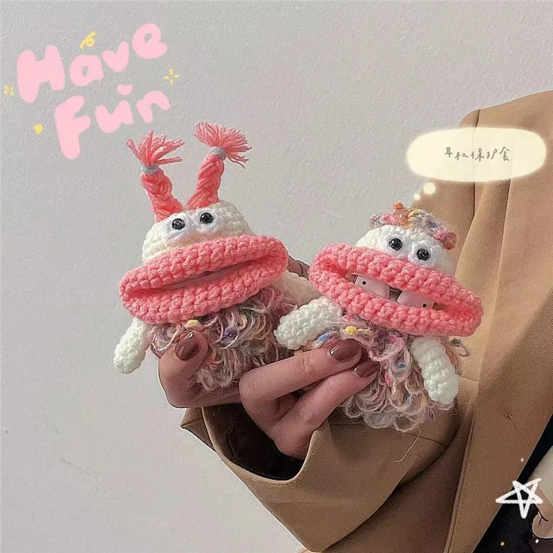 

Cartoon Knitted Doll Earphone Headset Accessorie TPU Case For Airpods 1 2 Pro Protective Wireless Bluetooth Headset Cover