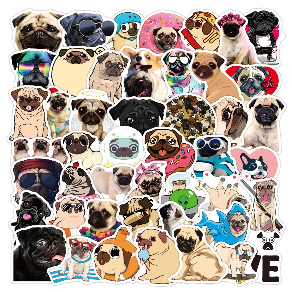 

10/30/50PCS Cartoon Animal Pug Graffiti Sticker Personalized Decoration Computer Luggage Waterproof Removable Wholesale