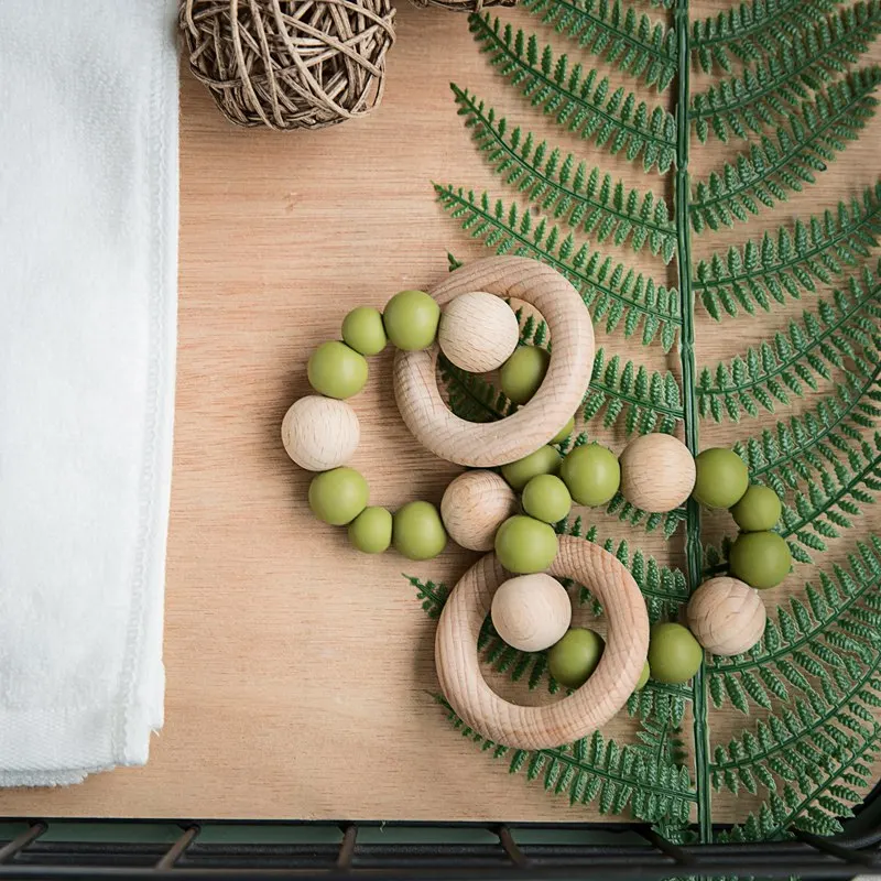 Green bean1pc Давайте сделаем Детские трофеи соска зажимы и кормящих браслеты и бука деревянные животные Прорезыватели Подвески Силиконовые Бусины DIY Детский продукт - Цвет: Green bean1pc