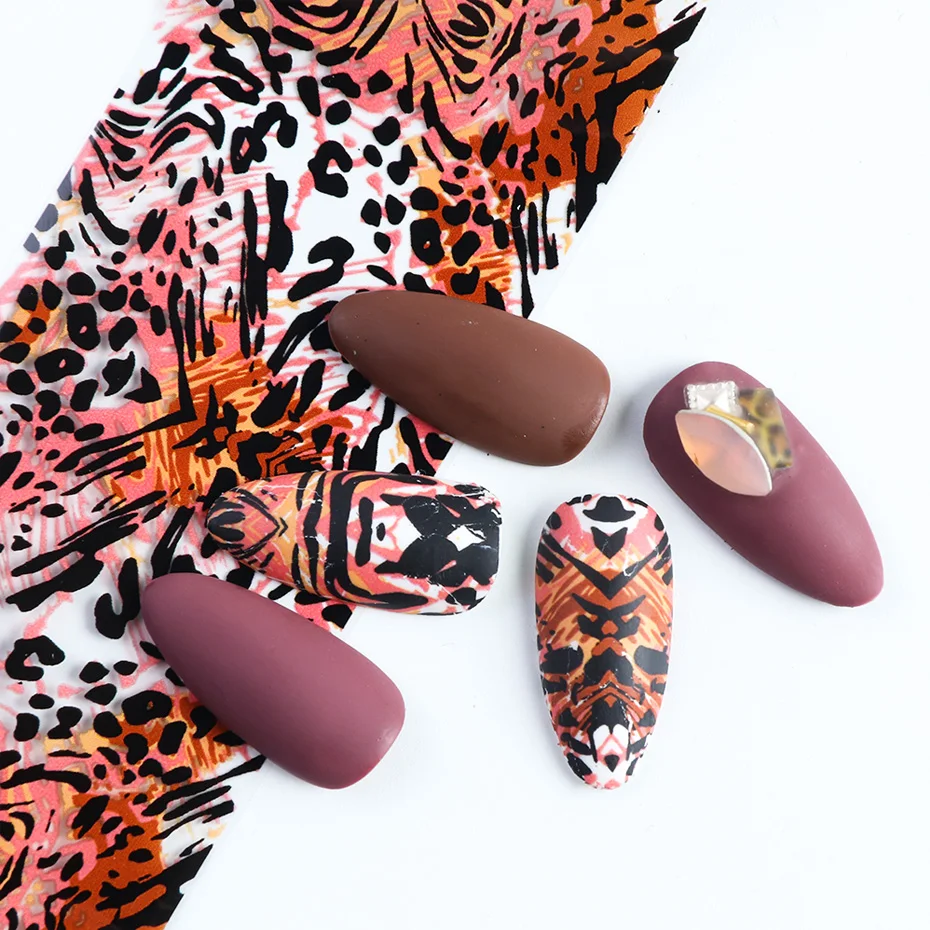 10 рулонов/коробка наклейки из фольги для ногтей леопардовый узор переводные