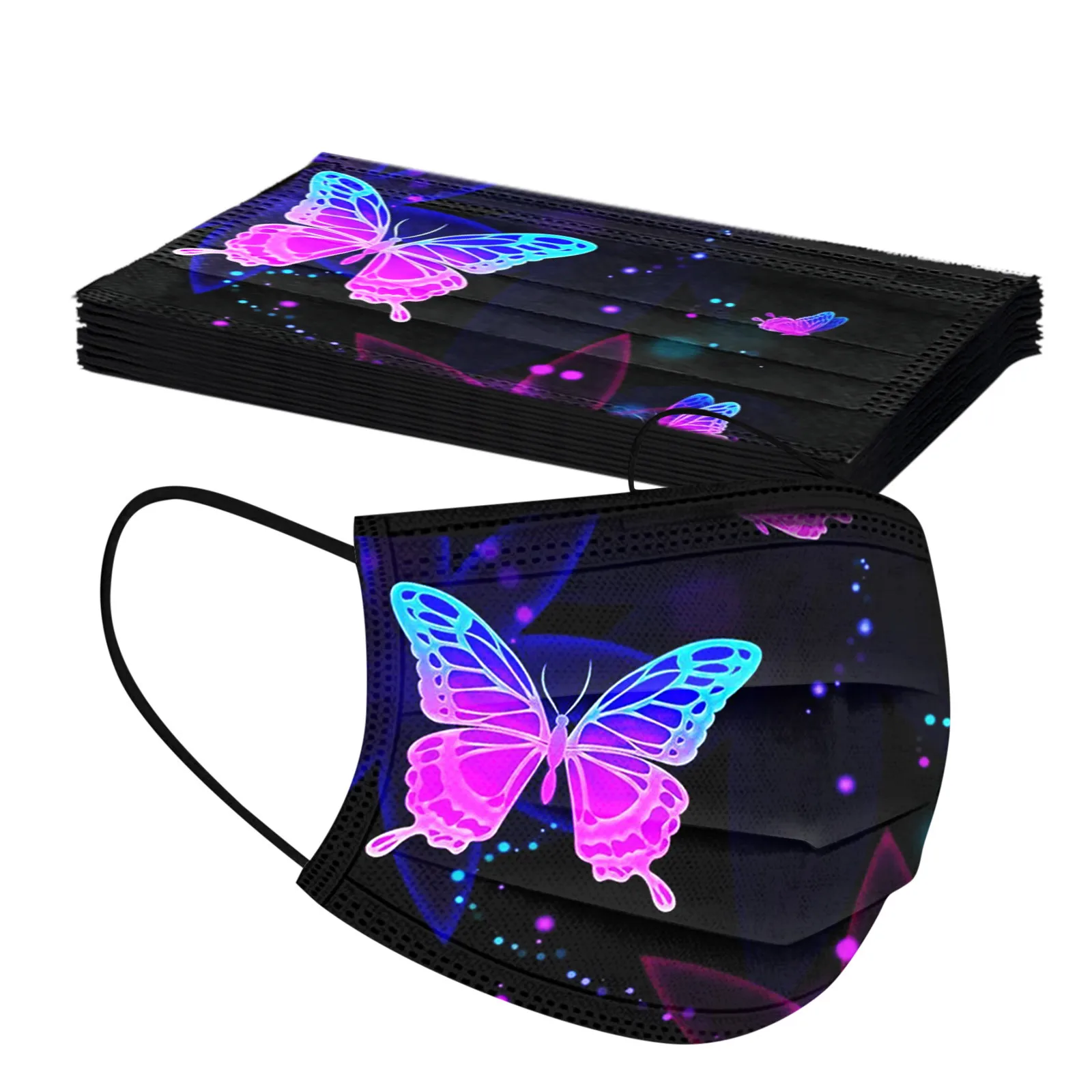 

50PCS Adult Floral Printed Mask Mouth-muffle Disposable Butterfly Pattern Mask 3 Layer Ply Meltblown Cloth Filter Facemask