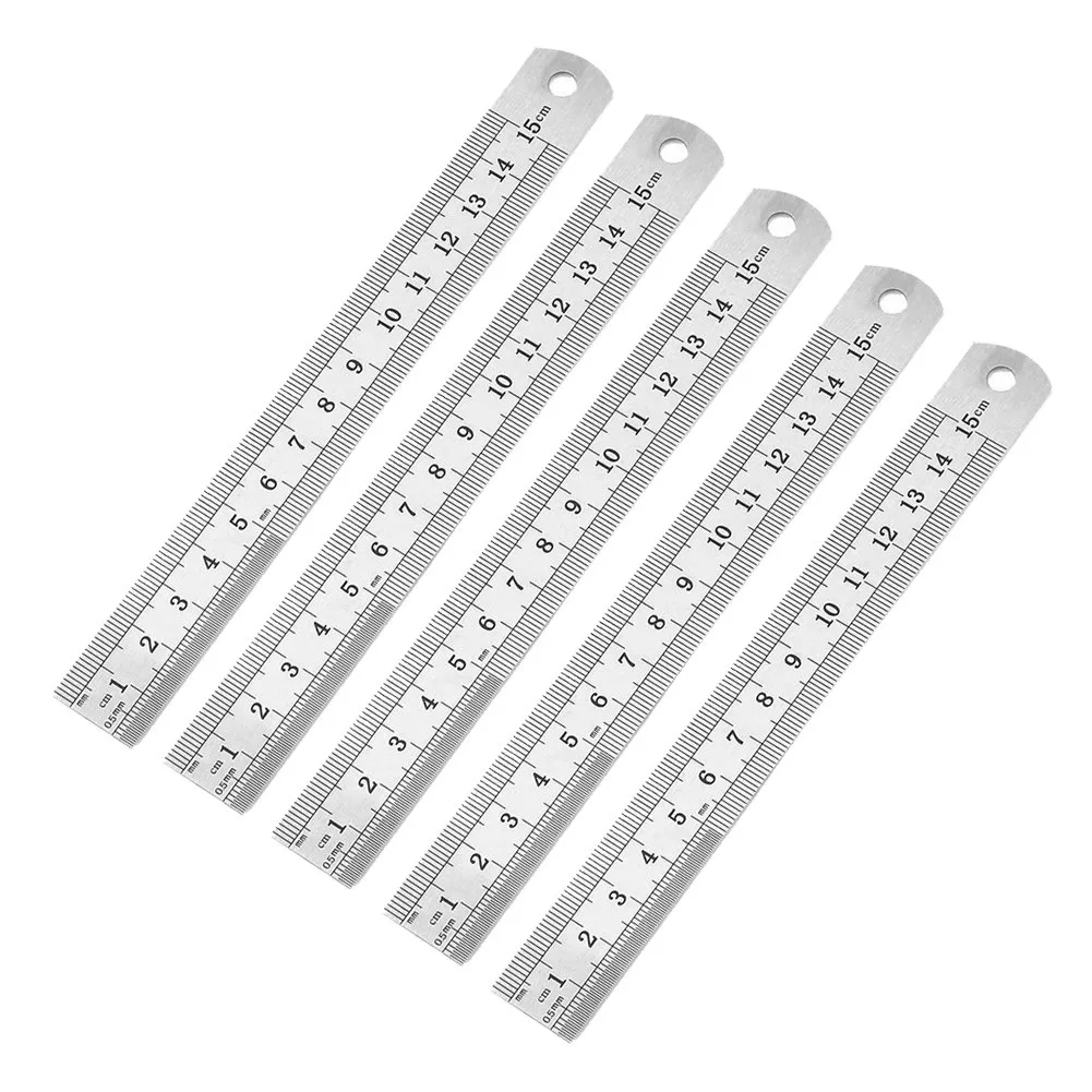 

15cm Straight Ruler 5Pcs 6 Inch Dual Side Measurement Measuring Tool Silver