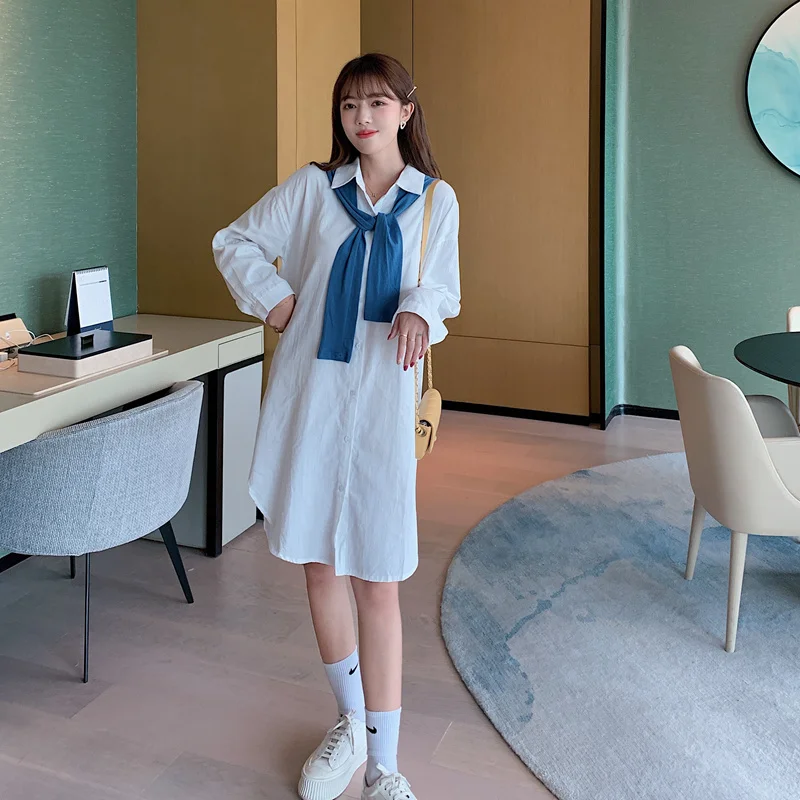 

Новинка Осень-зима 2021 женское однотонное однобортное платье-рубашка в Корейском стиле + костюм из двух предметов с шалью