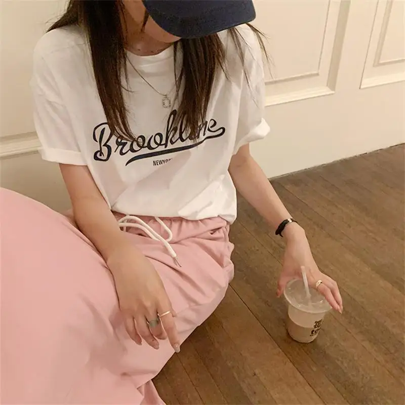 

Женская Свободная Женская футболка в Корейском стиле Harajuku с буквенным принтом, топы в японском стиле Kawaii, женская одежда Ulzzang