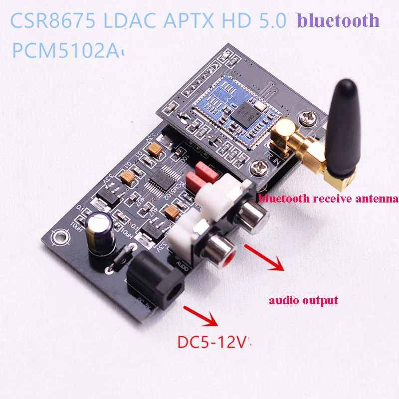 

PCM5102A +CSR8675 decoder board DAC audio output Bluetooth receiver 5.0 support SBC/AAC/APTX/APTX-LL/APTX-HD/LDAC T1511