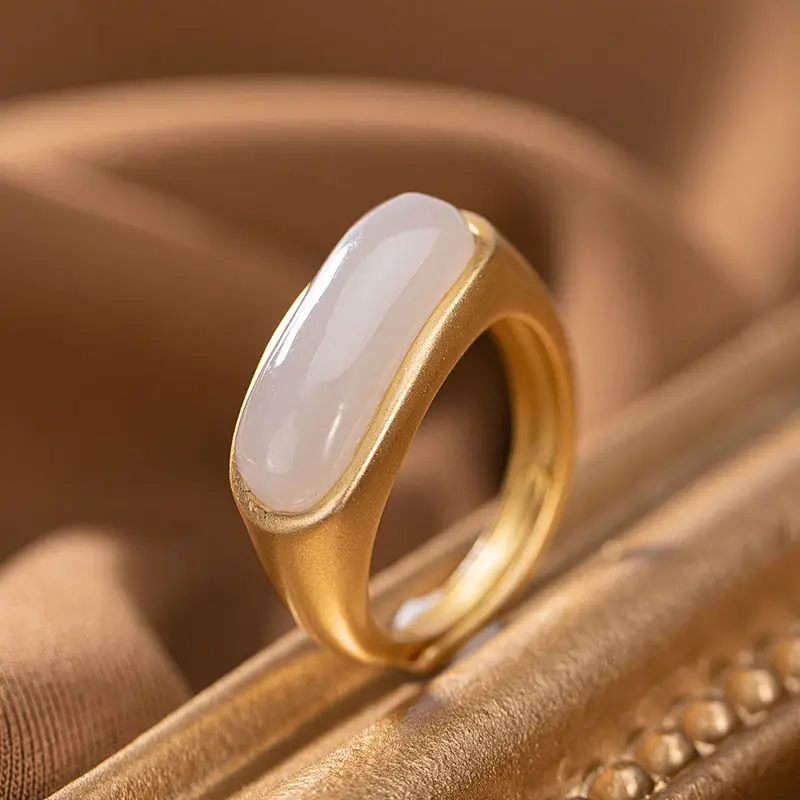 

Hetian Jade Ring New Women's S925 Sterling Silver Smokey Violet Simple Fashion Personality Quaint Magnificent Open End Ring Orna