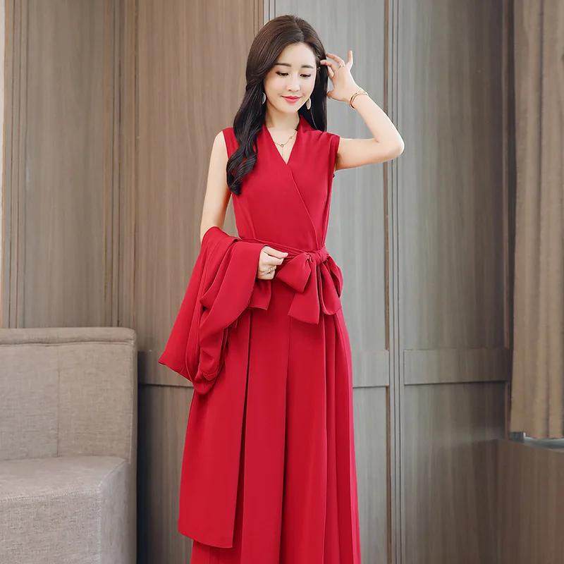 Элегантный женский комбинезон с поясом и широкими штанинами офисный вечерний