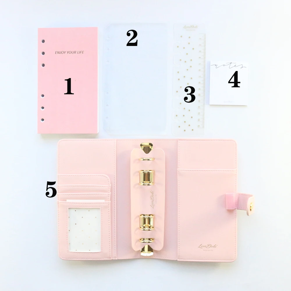 Domikee милый блокнот из тонкой кожи 6 колец спиральный Офисная школьная папка