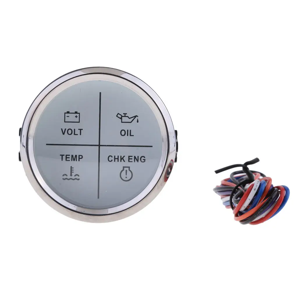 

52mm 2" 4 LED Alarm Gauge VOLT OIL TEMP CHK ENG Indicator Meter