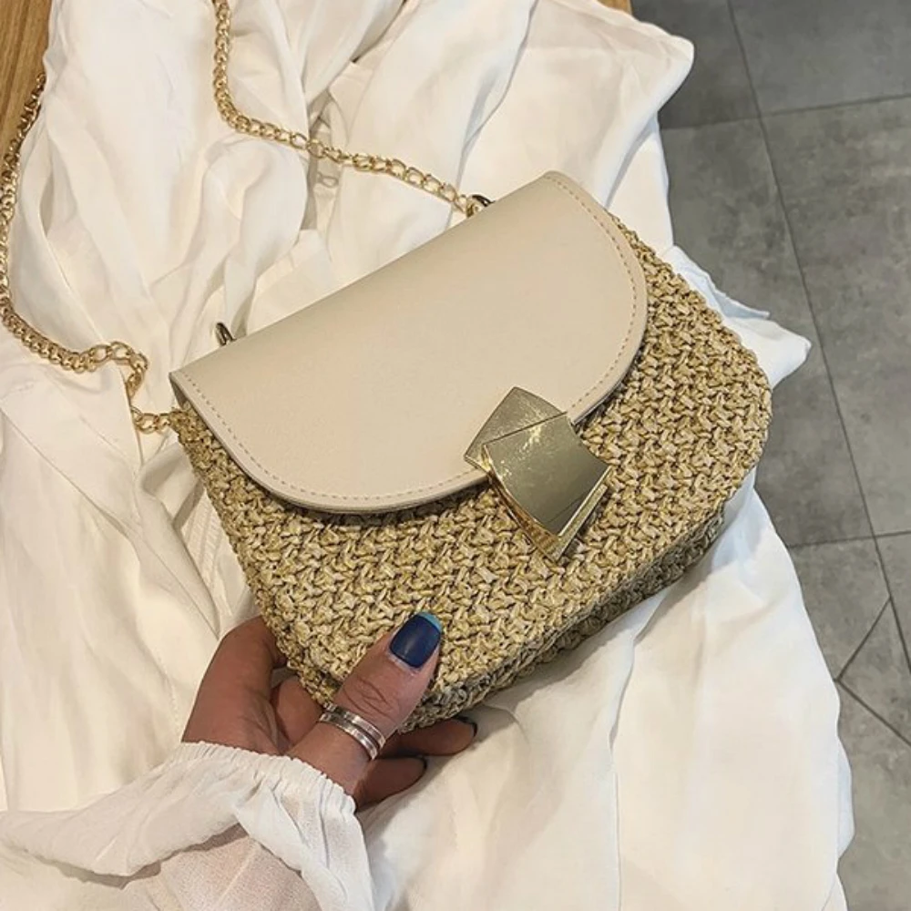 Женская сумка на плечо с ремешком цепочке женская мессенджер Соломенная пляжная