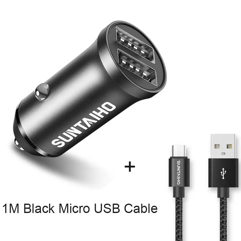 Suntaiho Dual USB Автомобильное зарядное устройство универсальное автомобильное зарядное устройство 2.4A мини мобильный телефон автомобильное зарядное устройство адаптер для iPhone 7 Автомобильное зарядное устройство для телефона - Тип штекера: with Micro USB cable