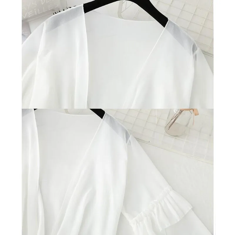 

2021 New Summer Dress Sweet Two Piece Set Long Sleeve Sunscreen Chiffon Shirt Vintage A-line Floral Print Spaghetti Strap Dress