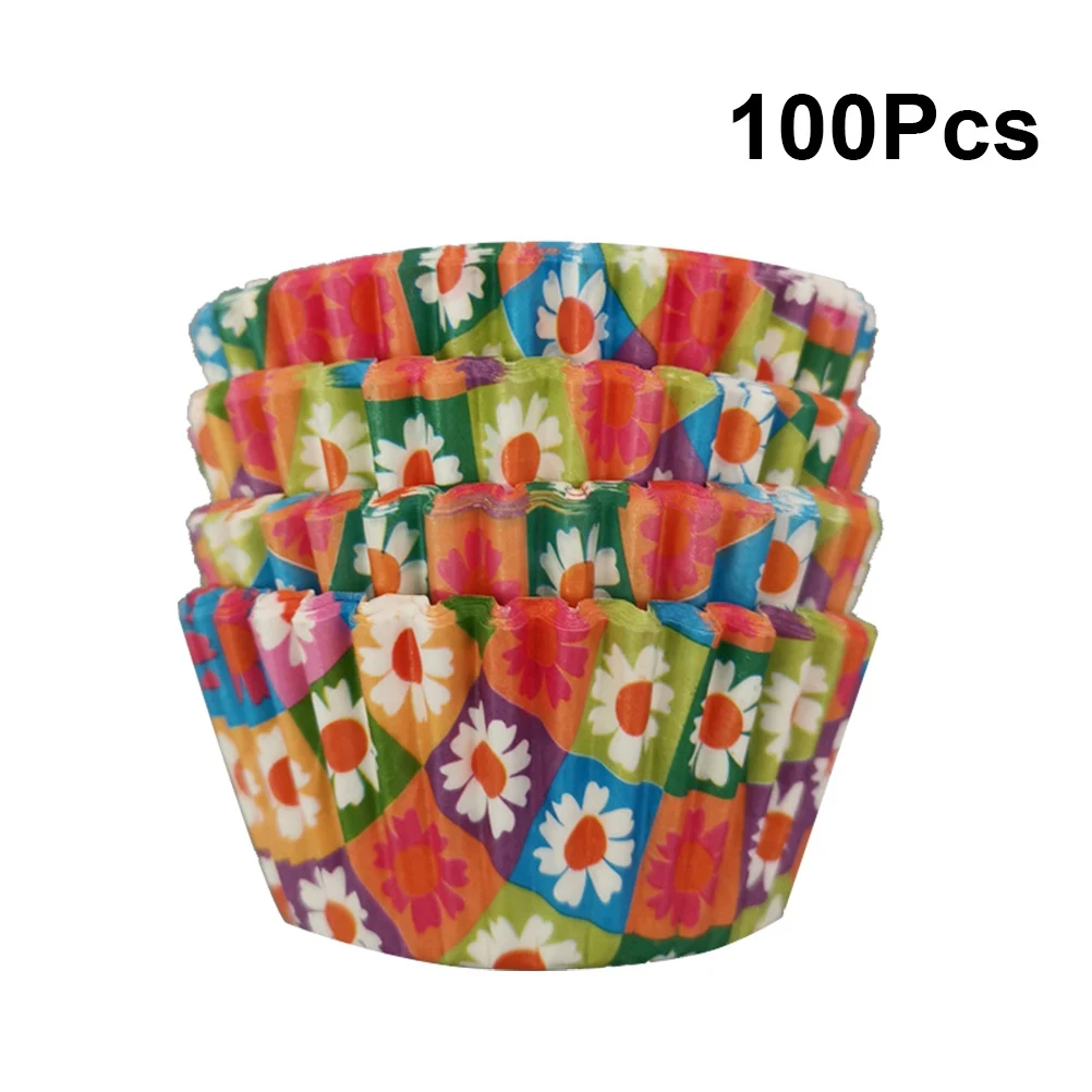 100 шт. бумажный стаканчик с цветочным принтом Маффин обертки для кексов бумажные